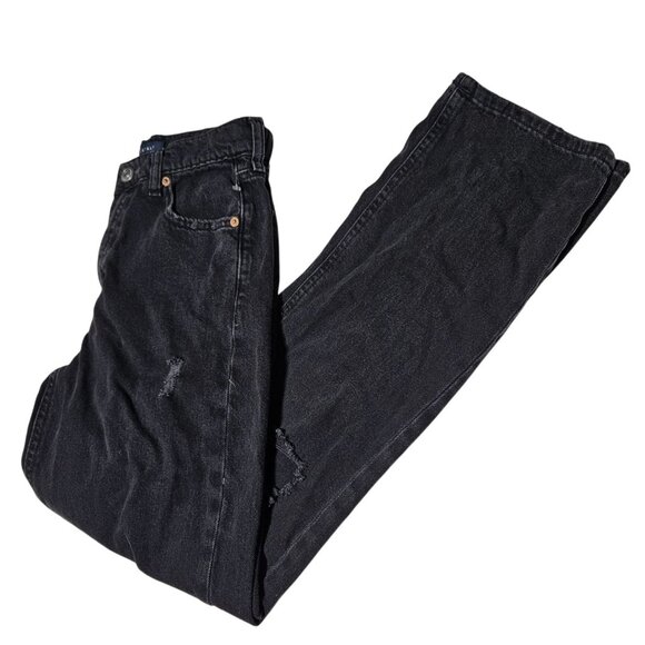 Aeropostale 90s Baggy Jeans Womens Size 0 Button Fly Mid Rise Black Ripped Denim - Picture 1 of 7